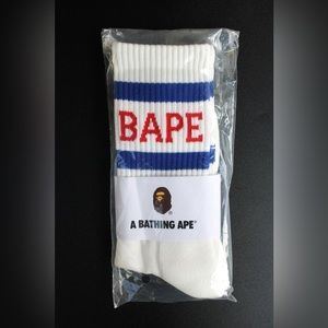 BAPE Logo Socks White / Blue *BRAND NEW*
